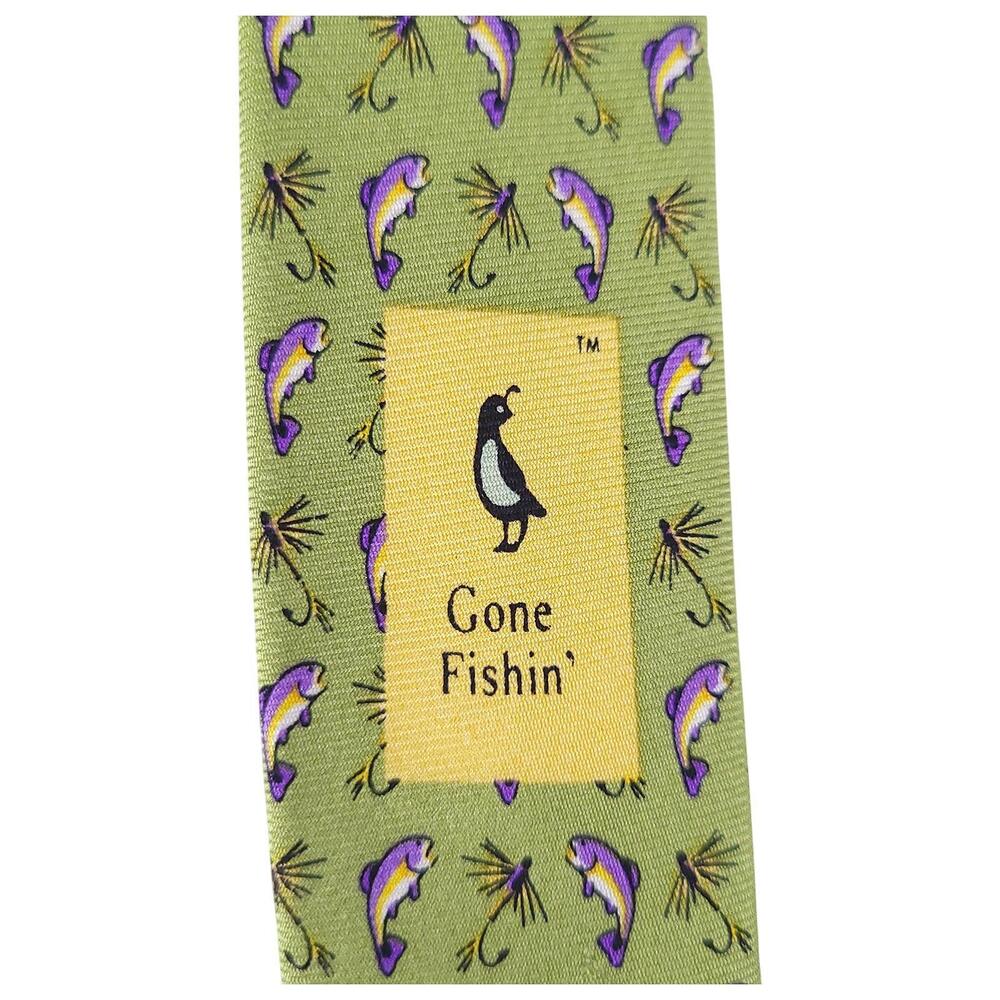 Bird Dog Bay Silk Neck Tie 60" Green Fish Lure Print Hand Made Novelty - Picture 3 of 7